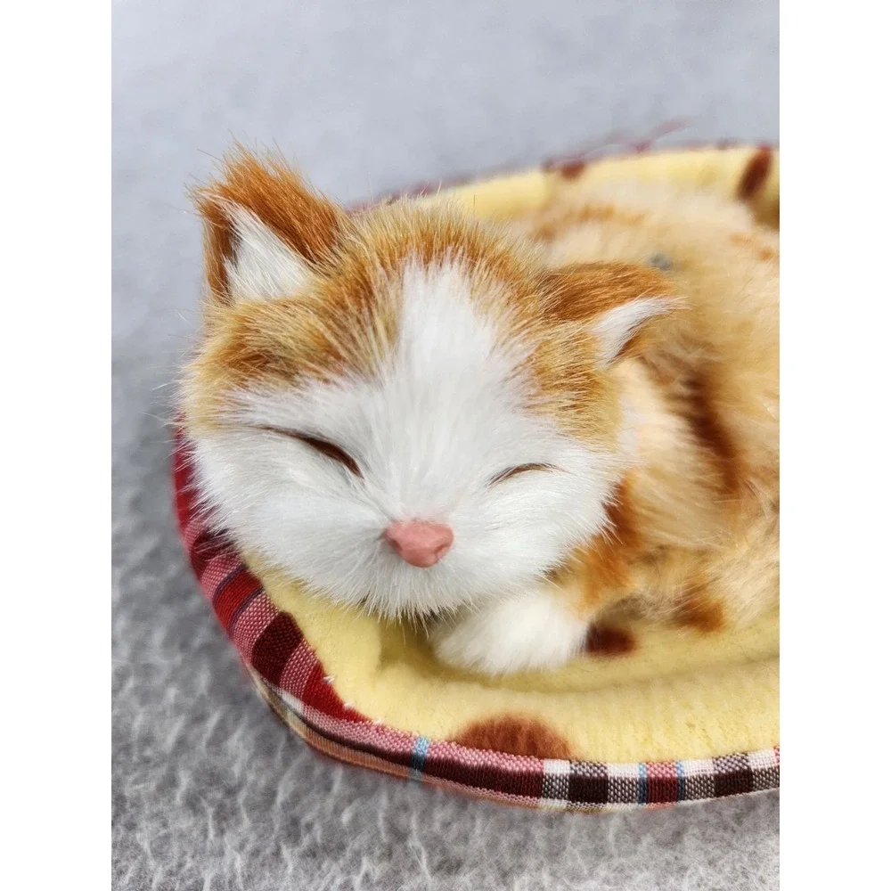 Cat Kitten Plush Fur Small Kitty Sleeping Pink Nose Basket Bed Snores Purrs